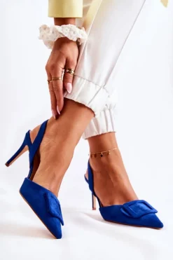 Clearance Zamszowe Szpilki Z Noskiem W Szpic Ciemnoniebieskie Emberly Damskie Szpilki Zamszowe