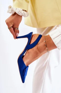 Clearance Zamszowe Szpilki Z Noskiem W Szpic Ciemnoniebieskie Emberly Damskie Szpilki Zamszowe