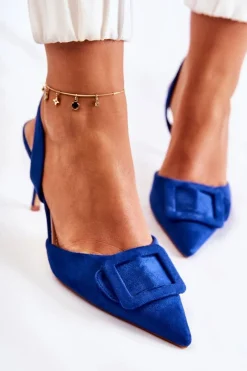 Clearance Zamszowe Szpilki Z Noskiem W Szpic Ciemnoniebieskie Emberly Damskie Szpilki Zamszowe