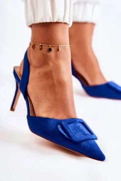 Clearance Zamszowe Szpilki Z Noskiem W Szpic Ciemnoniebieskie Emberly Damskie Szpilki Zamszowe