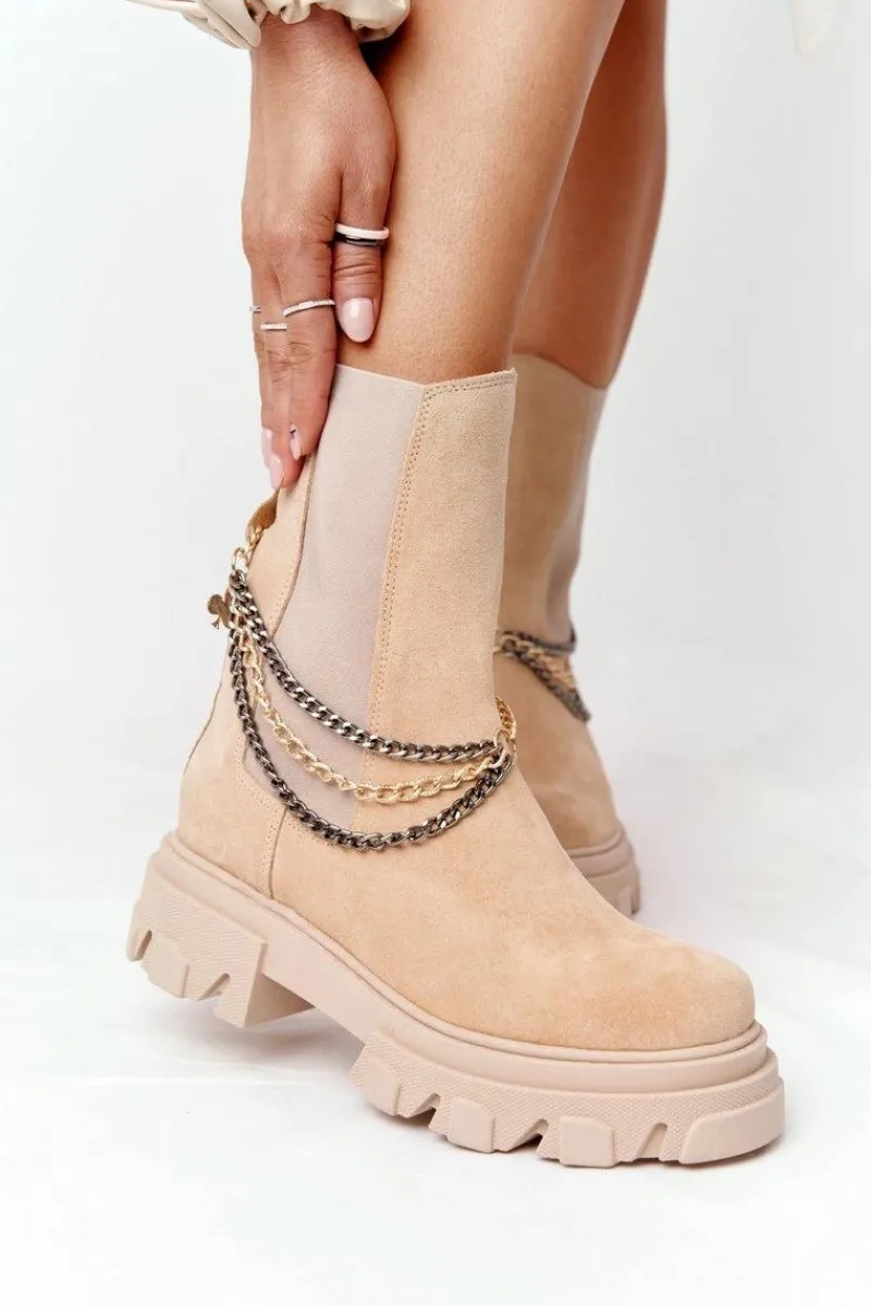 Zamszowe Sztyblety Workery Lewski Shoes 2998-0 Piaskowe Damskie Botki Wiosenne|Brązowe I Beżowe Botki