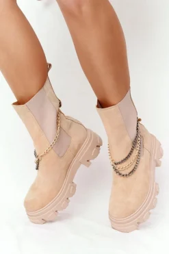 Zamszowe Sztyblety Workery Lewski Shoes 2998-0 Piaskowe Damskie Botki Wiosenne|Brązowe I Beżowe Botki