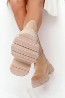 Zamszowe Sztyblety Workery Lewski Shoes 2998-0 Piaskowe Damskie Botki Wiosenne|Brązowe I Beżowe Botki