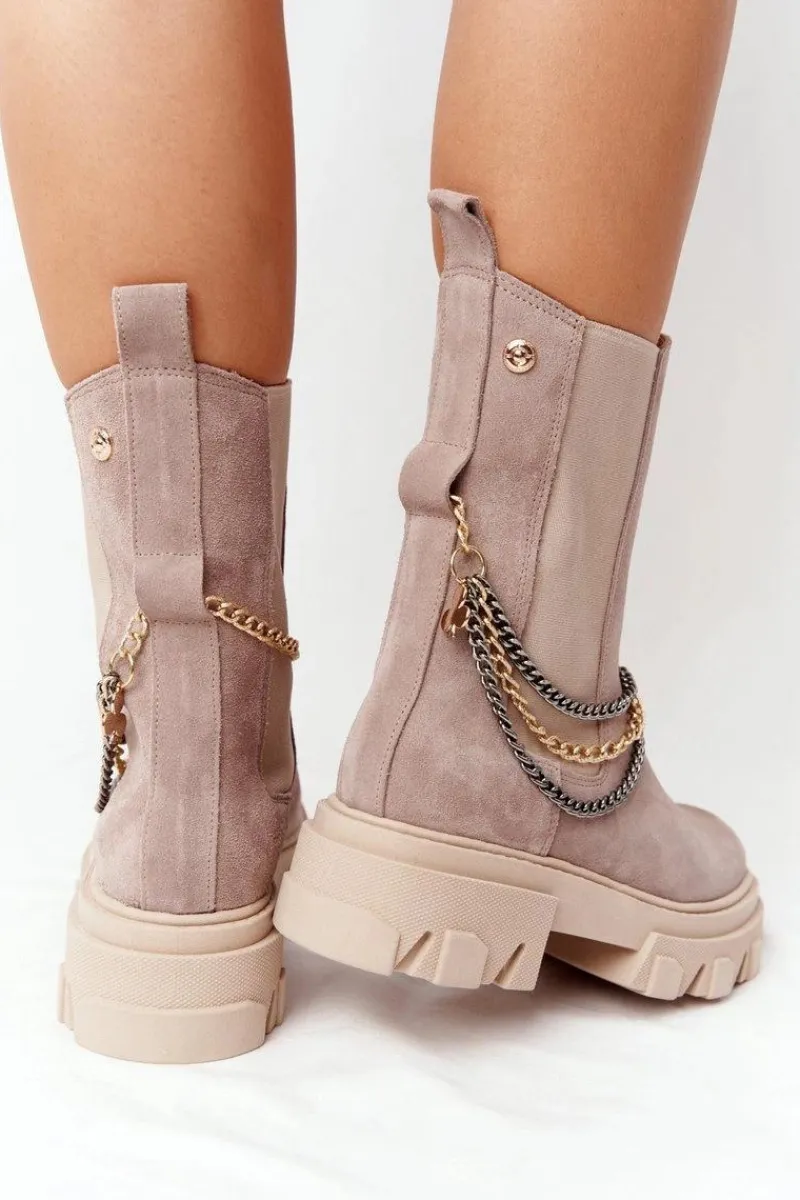 Sale Boto Zamszowe Sztyblety Workery Lewski Shoes 2998-0 Beżowe