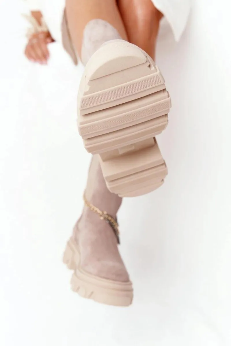 Sale Boto Zamszowe Sztyblety Workery Lewski Shoes 2998-0 Beżowe