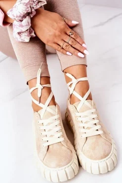 Trampki Damskie Niskie>Boto Zamszowe Tenisówki Na Platformie Beżowe Whatever