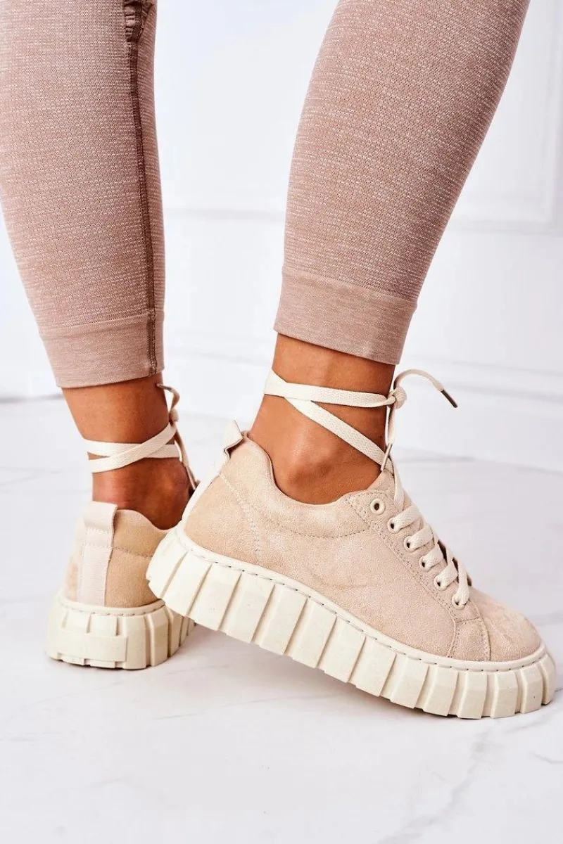 Trampki Damskie Niskie>Boto Zamszowe Tenisówki Na Platformie Beżowe Whatever