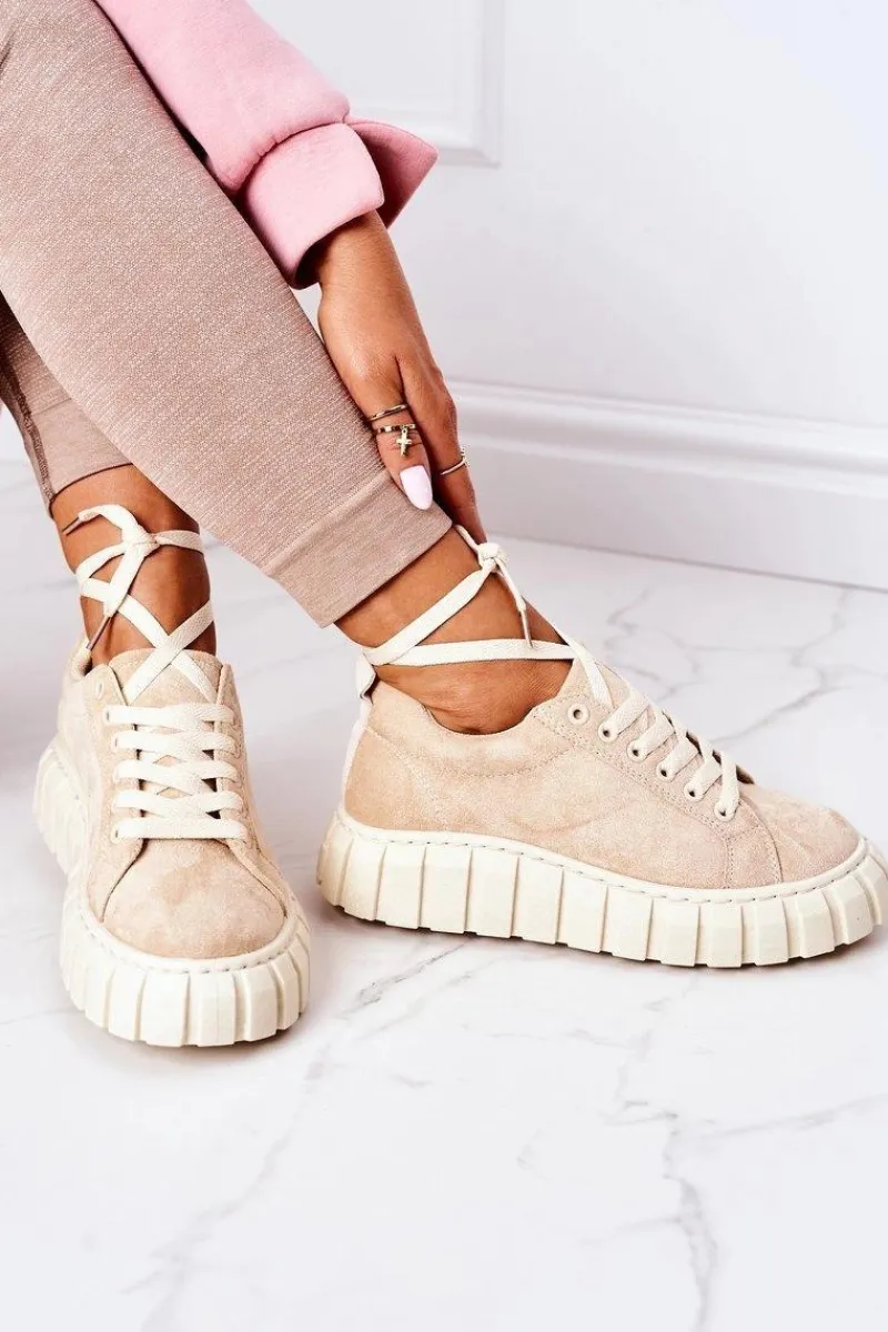 Trampki Damskie Niskie>Boto Zamszowe Tenisówki Na Platformie Beżowe Whatever
