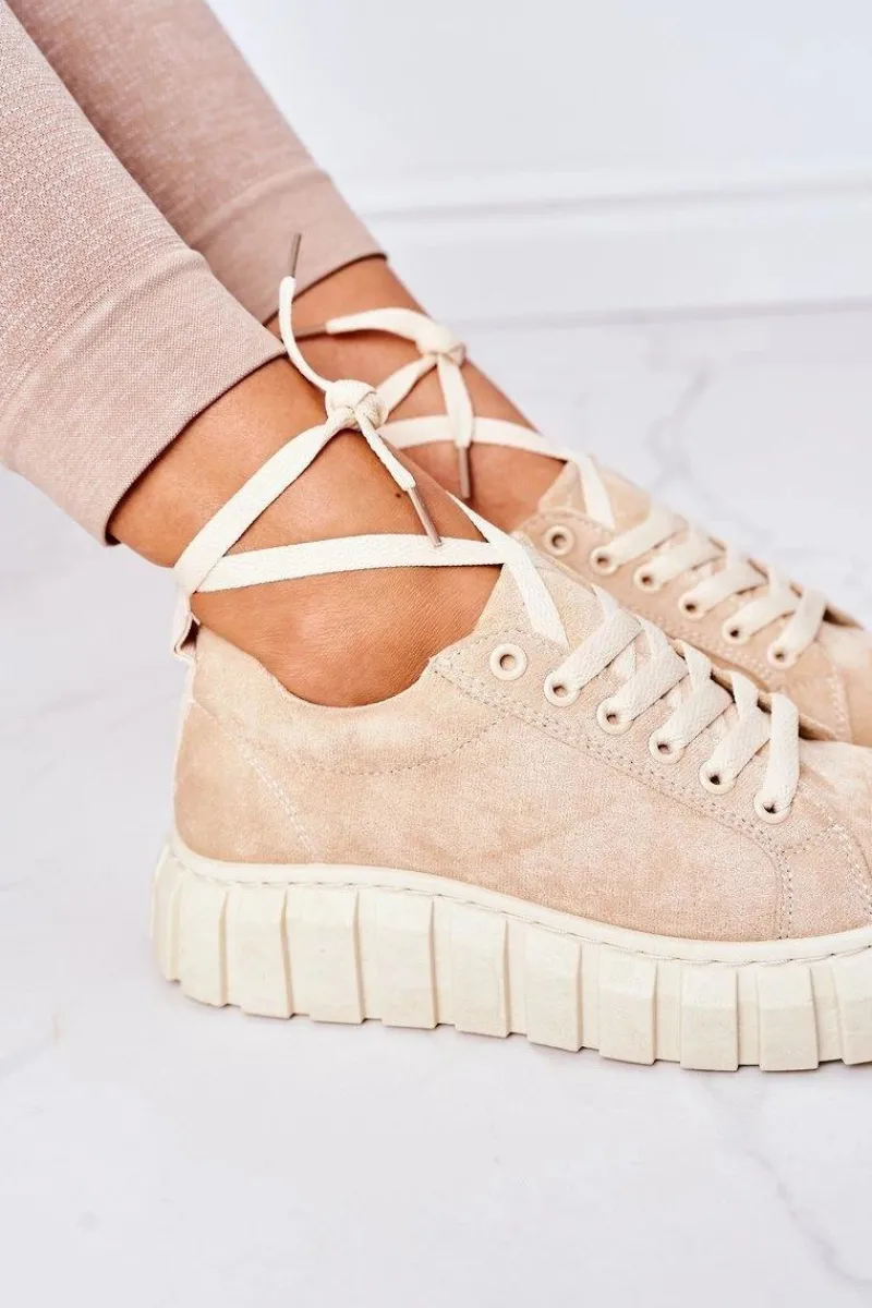 Trampki Damskie Niskie>Boto Zamszowe Tenisówki Na Platformie Beżowe Whatever