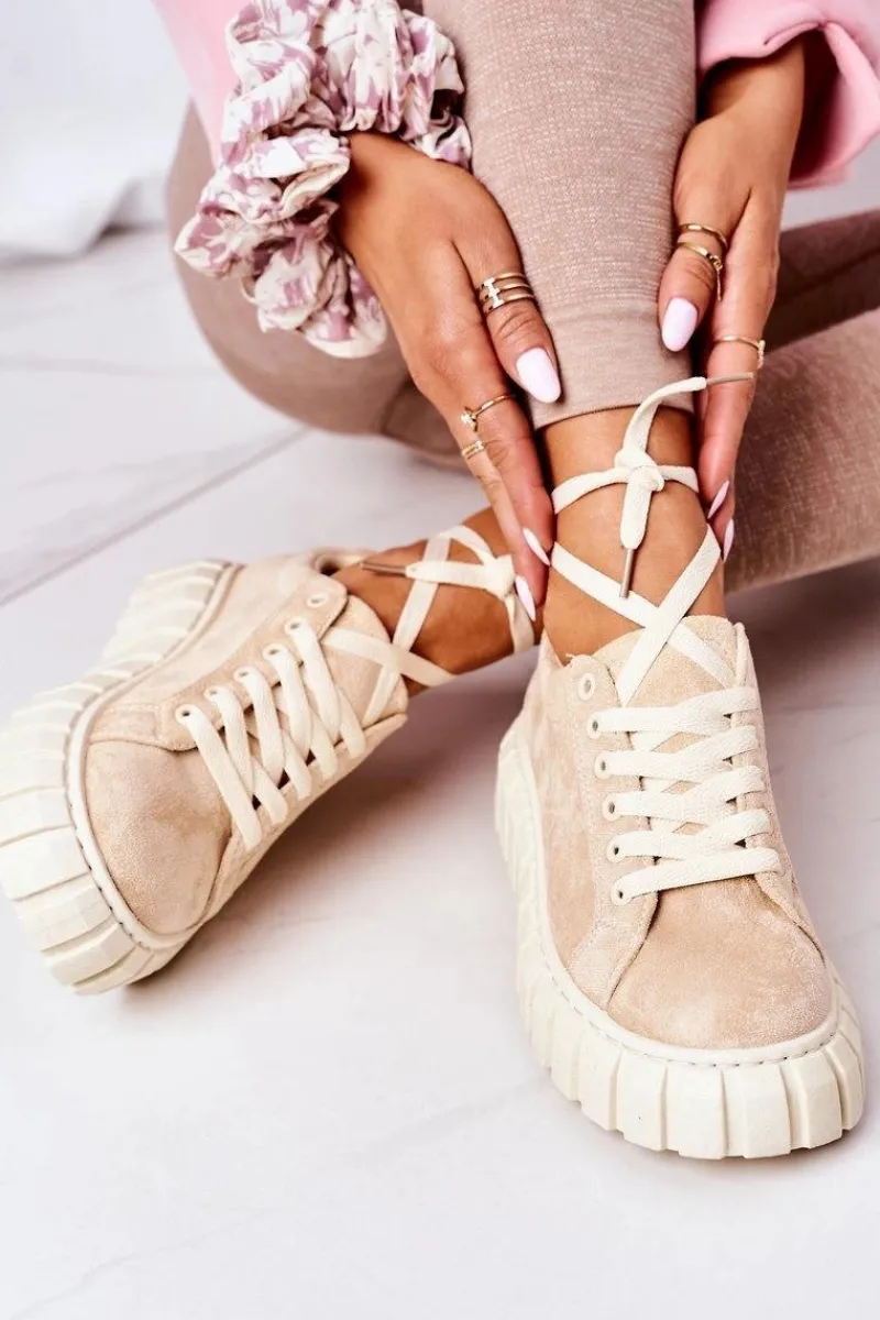 Trampki Damskie Niskie>Boto Zamszowe Tenisówki Na Platformie Beżowe Whatever