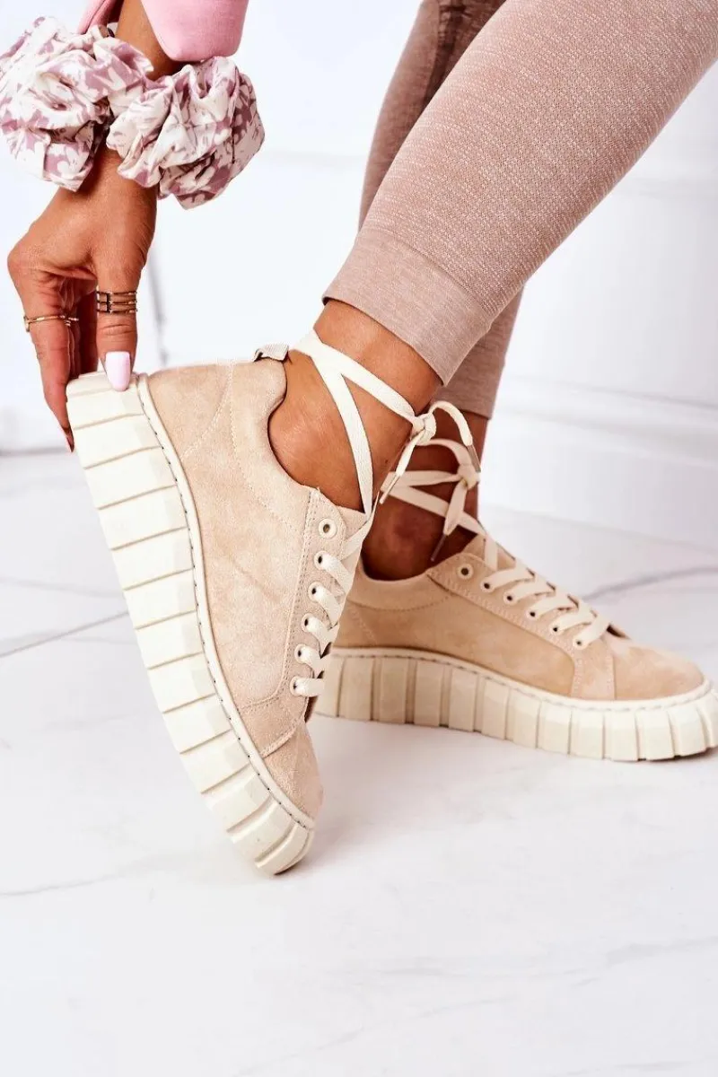 Trampki Damskie Niskie>Boto Zamszowe Tenisówki Na Platformie Beżowe Whatever