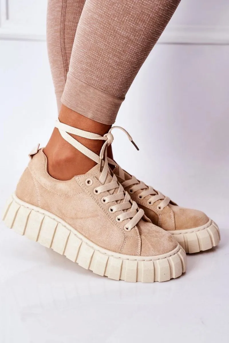 Trampki Damskie Niskie>Boto Zamszowe Tenisówki Na Platformie Beżowe Whatever