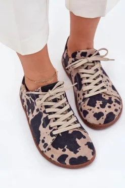 Zazoo Zamszowe Trampki Barefoot Damskie W Łaty N1120 Brązowo-Beżowe