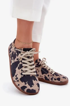 Zazoo Zamszowe Trampki Barefoot Damskie W Łaty N1120 Brązowo-Beżowe