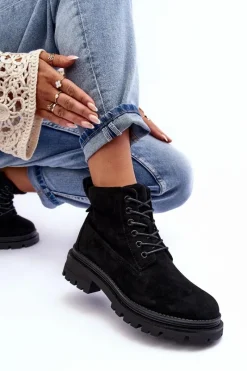 Sale Zamszowe Trapery Botki Ocieplane Czarne Alden Damskie Damskie Trapery|Botki Sznurowane