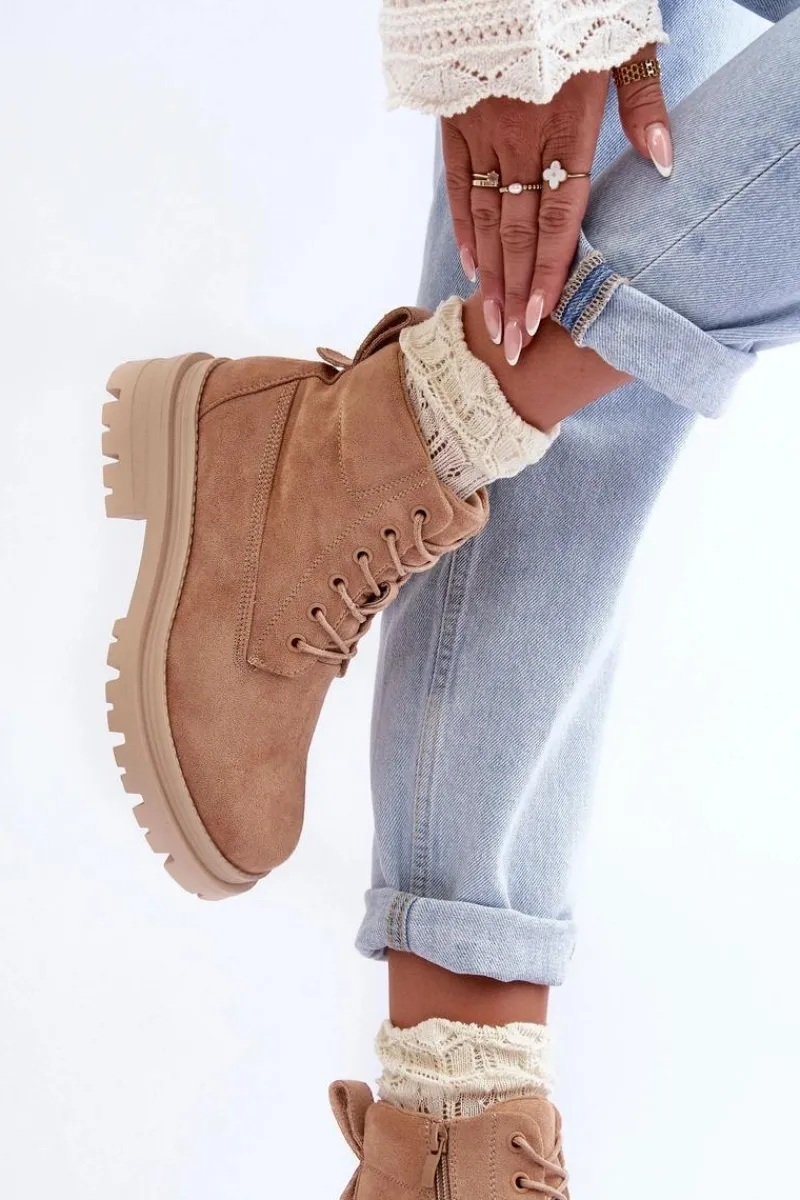 Hot Boto Zamszowe Trapery Botki Ocieplane Ciemnobeżowe Alden