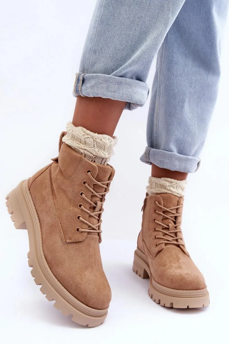 Hot Boto Zamszowe Trapery Botki Ocieplane Ciemnobeżowe Alden