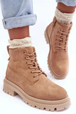 Hot Boto Zamszowe Trapery Botki Ocieplane Ciemnobeżowe Alden