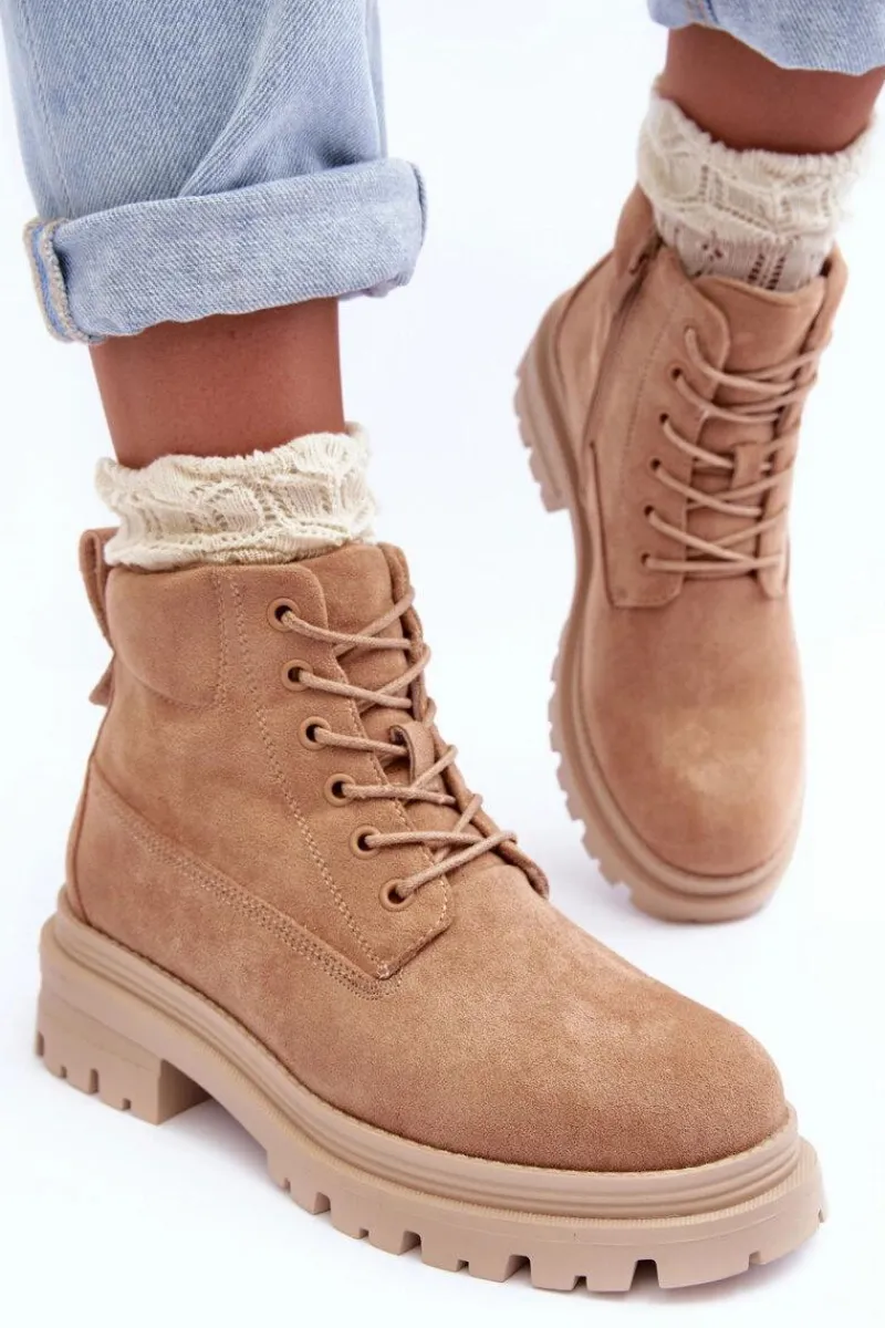 Hot Boto Zamszowe Trapery Botki Ocieplane Ciemnobeżowe Alden