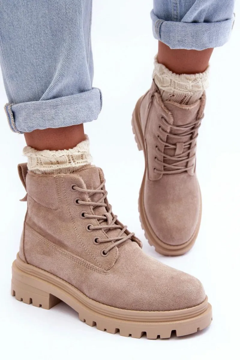 Damskie Trapery|Botki Sznurowane>Boto Zamszowe Trapery Botki Ocieplane Beżowe Alden