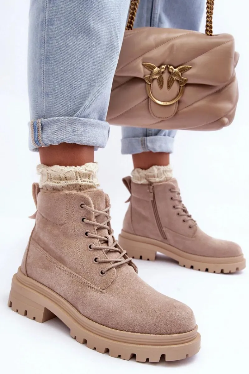 Damskie Trapery|Botki Sznurowane>Boto Zamszowe Trapery Botki Ocieplane Beżowe Alden