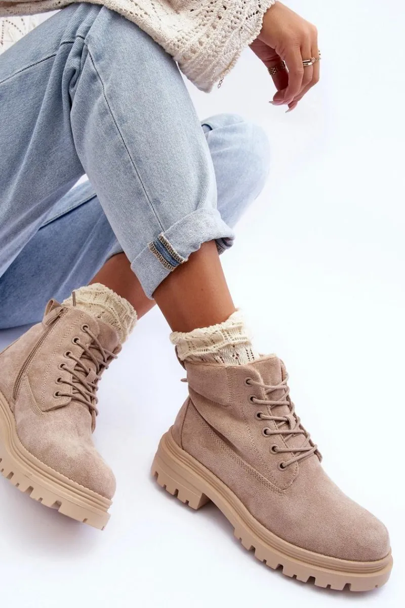 Damskie Trapery|Botki Sznurowane>Boto Zamszowe Trapery Botki Ocieplane Beżowe Alden