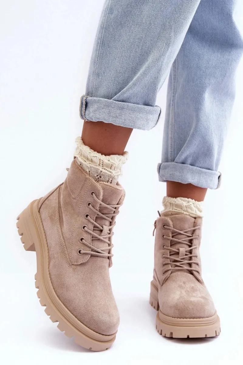 Damskie Trapery|Botki Sznurowane>Boto Zamszowe Trapery Botki Ocieplane Beżowe Alden