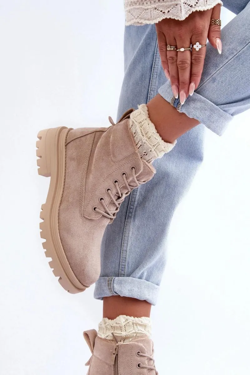 Damskie Trapery|Botki Sznurowane>Boto Zamszowe Trapery Botki Ocieplane Beżowe Alden