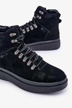 Clearance Zamszowe Trapery Męskie Ocieplane Big Star OO174187 Czarne Męskie Botki Męskie