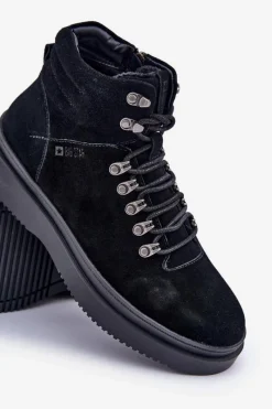 Clearance Zamszowe Trapery Męskie Ocieplane Big Star OO174187 Czarne Męskie Botki Męskie