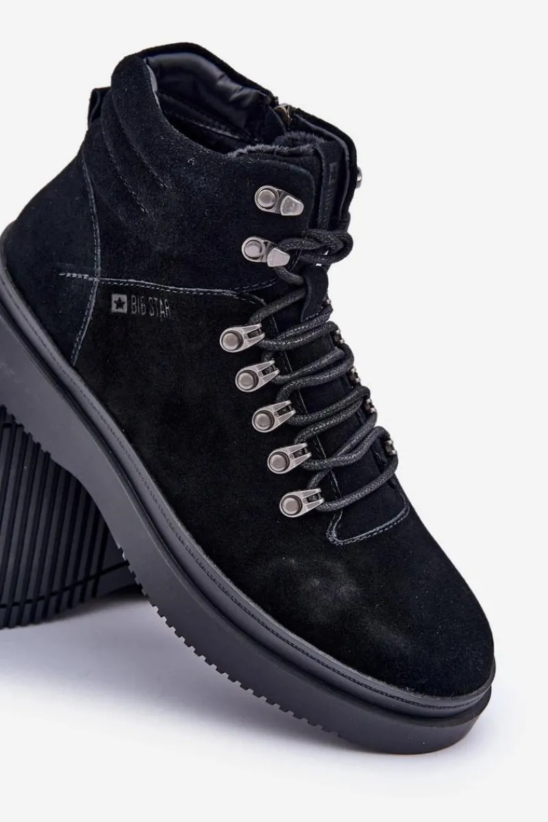 Clearance Zamszowe Trapery Męskie Ocieplane Big Star OO174187 Czarne Męskie Botki Męskie