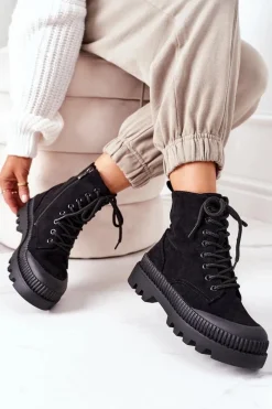 Clearance Boto Zamszowe Trapery Na Platformie Czarne Here I Am