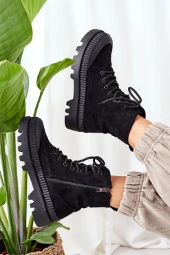 Clearance Boto Zamszowe Trapery Na Platformie Czarne Here I Am