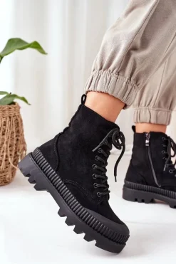 Clearance Boto Zamszowe Trapery Na Platformie Czarne Here I Am