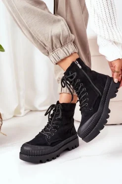 Clearance Boto Zamszowe Trapery Na Platformie Czarne Here I Am