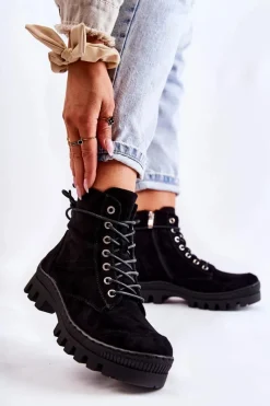 Best Zamszowe Wiosenne Botki Trapery Z Przeszyciami Czarne Layden Damskie Botki Wiosenne|Damskie Trapery