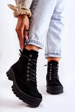 Best Zamszowe Wiosenne Botki Trapery Z Przeszyciami Czarne Layden Damskie Botki Wiosenne|Damskie Trapery