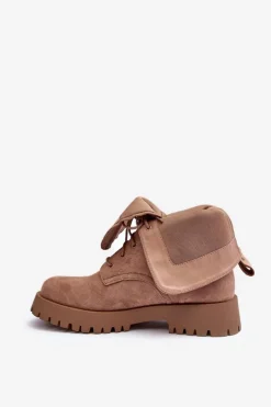 Outlet Boto Zamszowe Workery Botki Na Płaskim Obcasie Beżowe Jence