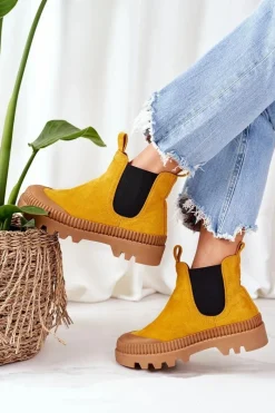 New Boto Zamszowe Workery Na Platformie Żółte Come With Me