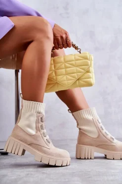 Outlet Zamszowe Wsuwane Botki Skarpetkowe Beżowe Hope Damskie Czarne Botki|Brązowe I Beżowe Botki