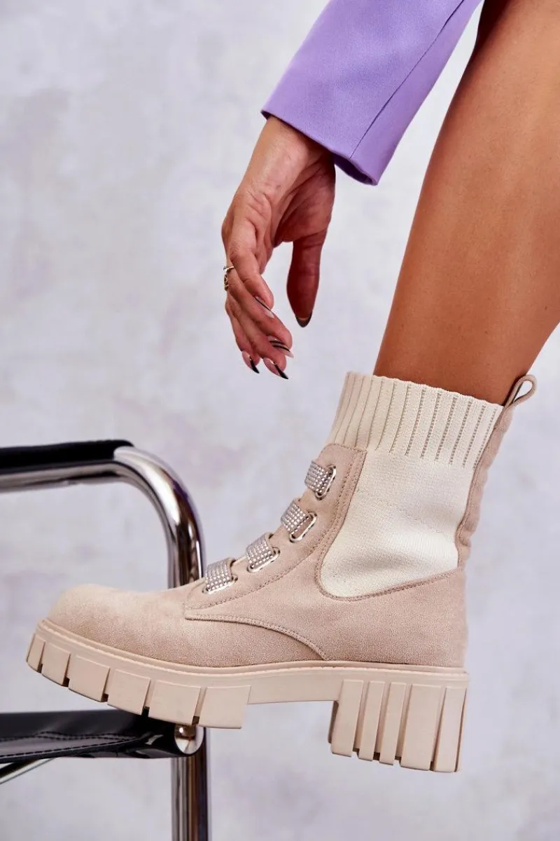 Outlet Zamszowe Wsuwane Botki Skarpetkowe Beżowe Hope Damskie Czarne Botki|Brązowe I Beżowe Botki