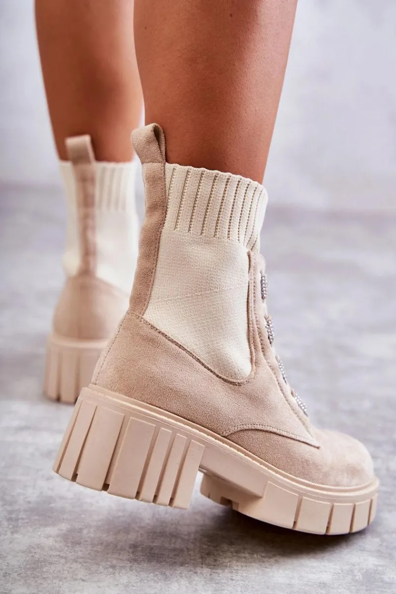 Outlet Zamszowe Wsuwane Botki Skarpetkowe Beżowe Hope Damskie Czarne Botki|Brązowe I Beżowe Botki