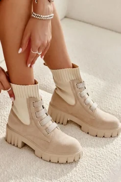 Outlet Zamszowe Wsuwane Botki Skarpetkowe Beżowe Hope Damskie Czarne Botki|Brązowe I Beżowe Botki