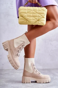 Outlet Zamszowe Wsuwane Botki Skarpetkowe Beżowe Hope Damskie Czarne Botki|Brązowe I Beżowe Botki