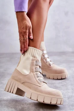 Outlet Zamszowe Wsuwane Botki Skarpetkowe Beżowe Hope Damskie Czarne Botki|Brązowe I Beżowe Botki