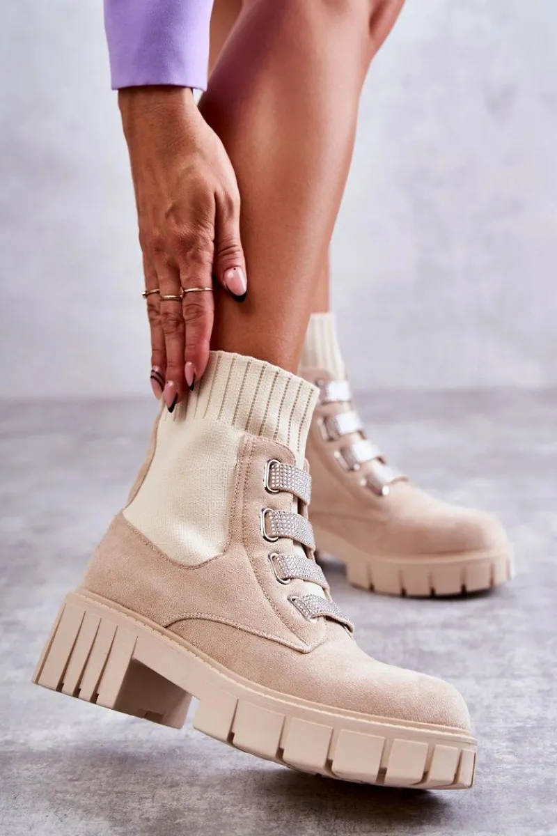 Outlet Zamszowe Wsuwane Botki Skarpetkowe Beżowe Hope Damskie Czarne Botki|Brązowe I Beżowe Botki