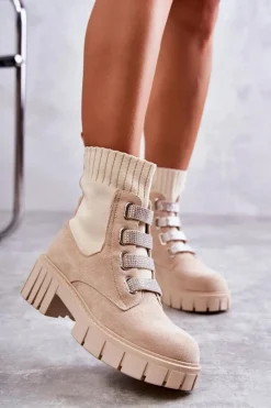 Outlet Zamszowe Wsuwane Botki Skarpetkowe Beżowe Hope Damskie Czarne Botki|Brązowe I Beżowe Botki