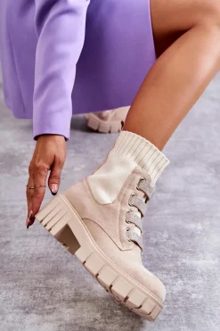 Outlet Zamszowe Wsuwane Botki Skarpetkowe Beżowe Hope Damskie Czarne Botki|Brązowe I Beżowe Botki