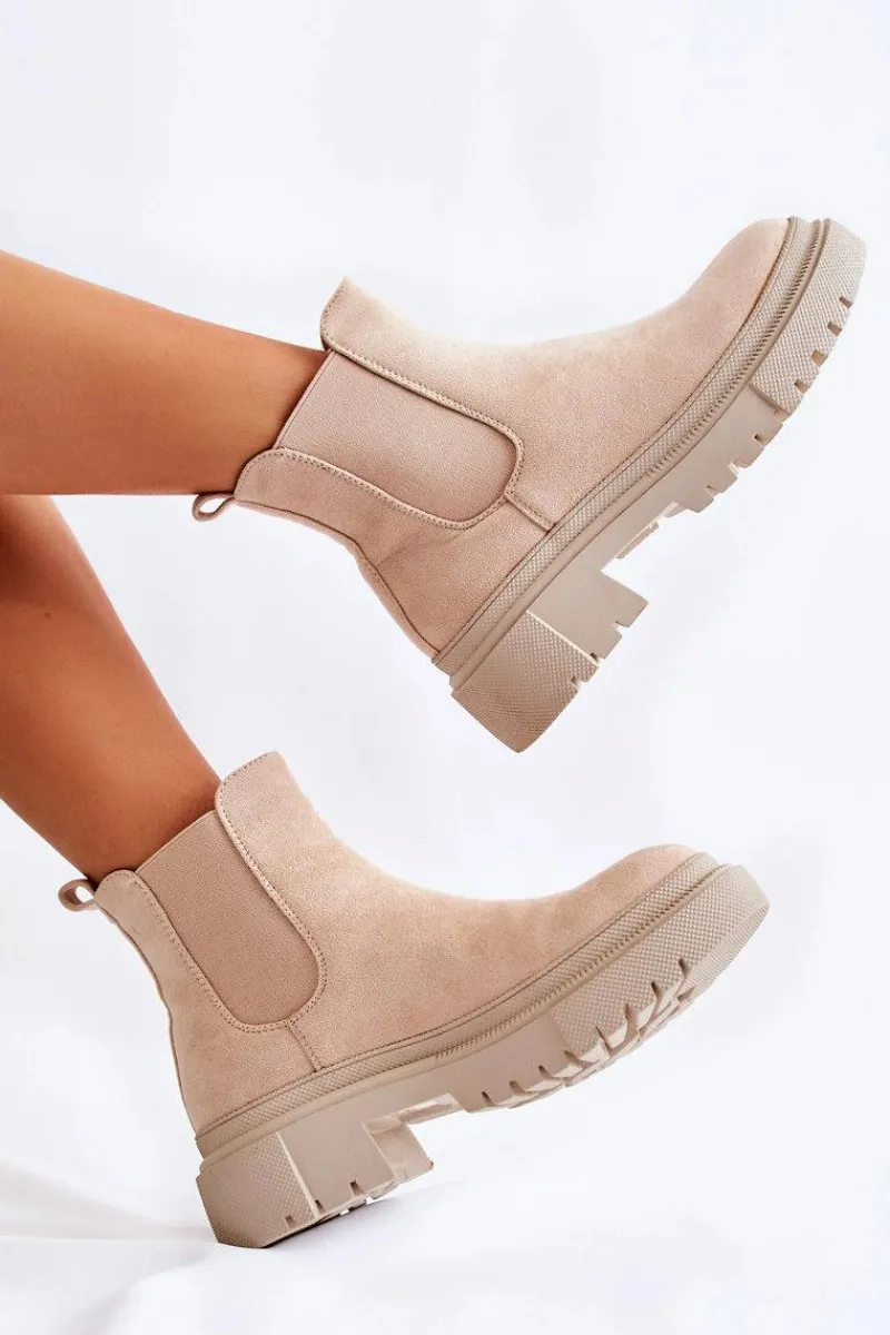 Outlet Boto Zamszowe Wsuwane Botki Workery Beżowe Lorea
