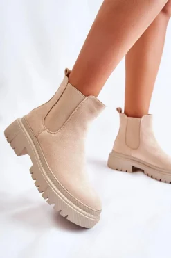 Outlet Boto Zamszowe Wsuwane Botki Workery Beżowe Lorea